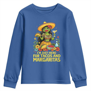 Funny Cinco De Mayo Frog Youth Sweatshirt Just Here For Tacos And Margaritas TS12 Royal Blue Print Your Wear