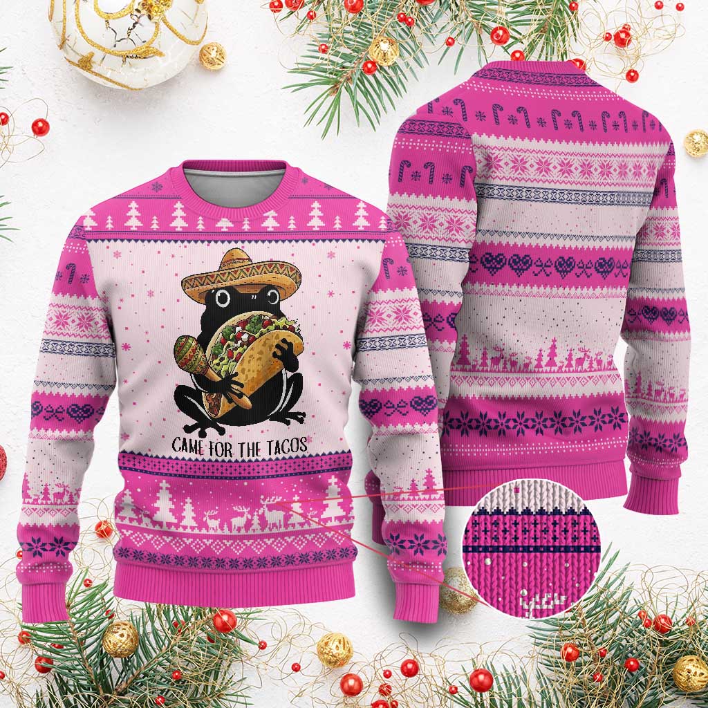Grumpy Frog Cinco De Mayo Ugly Christmas Sweater Came For The Tacos TS12 Hot Pink Print Your Wear
