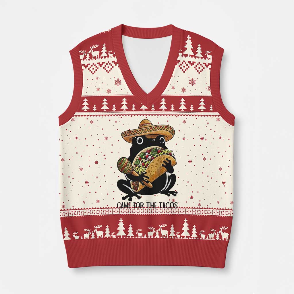 Grumpy Frog Cinco De Mayo V-Neck Knit Sweater Vest Came For The Tacos TS12 Beige Red Print Your Wear