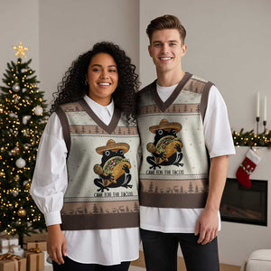 Grumpy Frog Cinco De Mayo V-Neck Knit Sweater Vest Came For The Tacos TS12 Mocha Mousse Print Your Wear