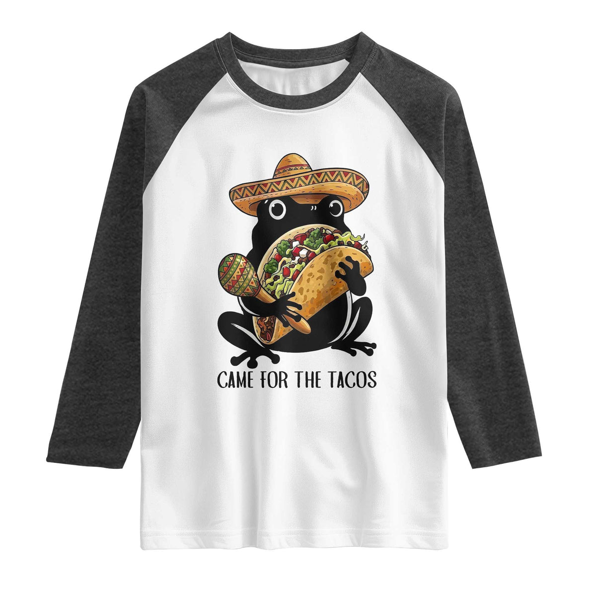 Grumpy Frog Cinco De Mayo Raglan Shirt Came For The Tacos TS12 White Heather Charcoal Print Your Wear