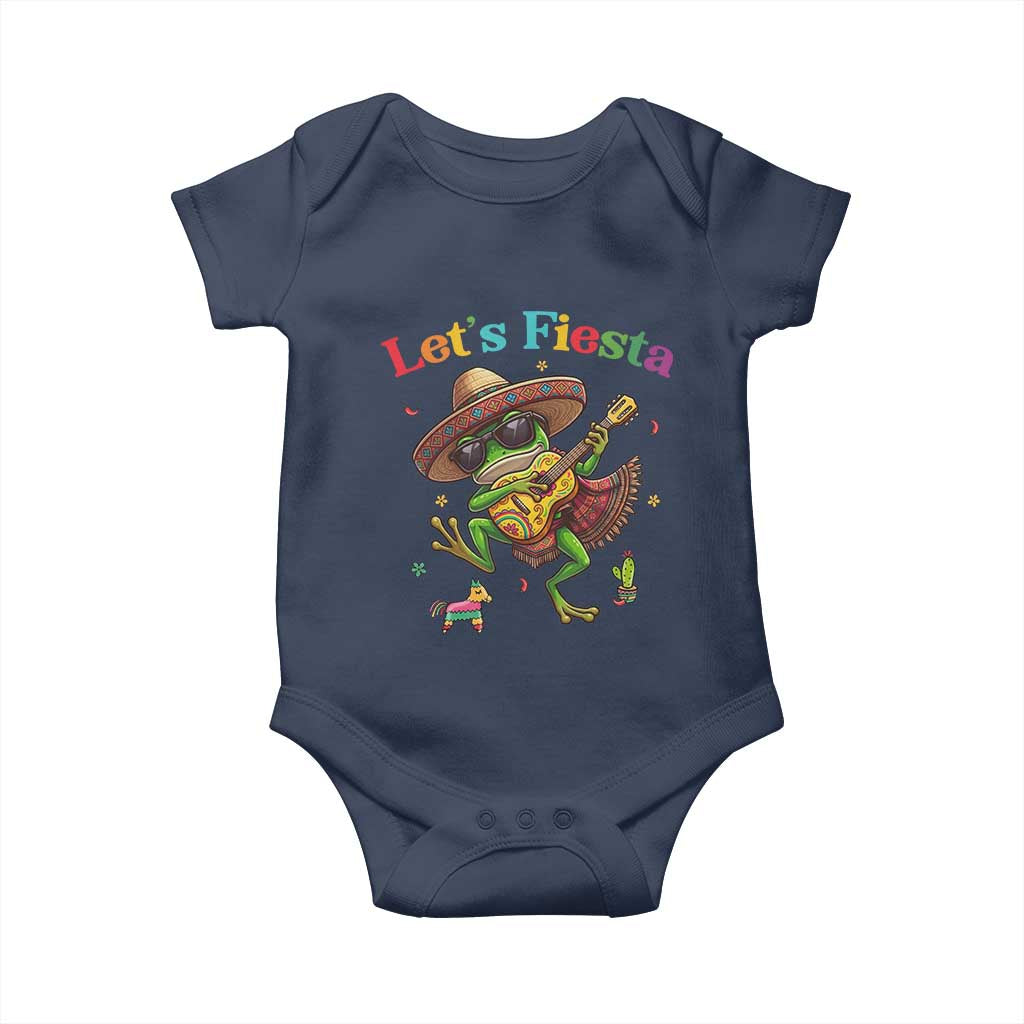 Funny Cinco De Mayo Frog Playing Guitar Baby Onesie Lets Fiesta TS12 Navy Print Your Wear