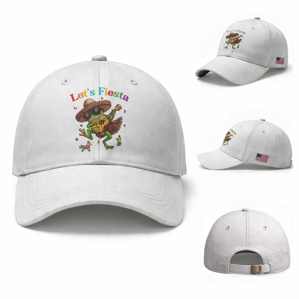 Funny Cinco De Mayo Frog Playing Guitar Baseball Cap Lets Fiesta TS12 Baseball Cap Universal Fit White Print Your Wear