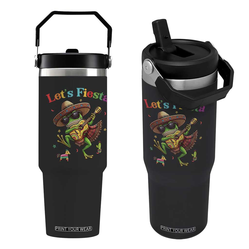 Funny Cinco De Mayo Frog Playing Guitar Flip Straw Tumbler Lets Fiesta TS12 One Size: 30 oz Black Print Your Wear