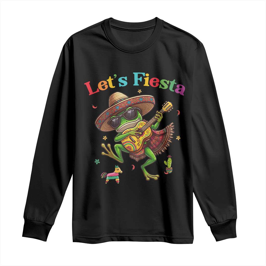 Funny Cinco De Mayo Frog Playing Guitar Long Sleeve Shirt Lets Fiesta TS12 Black Print Your Wear