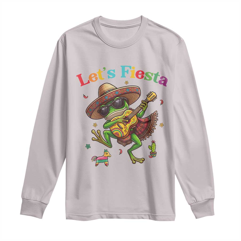 Funny Cinco De Mayo Frog Playing Guitar Long Sleeve Shirt Lets Fiesta TS12 Ice Gray Print Your Wear