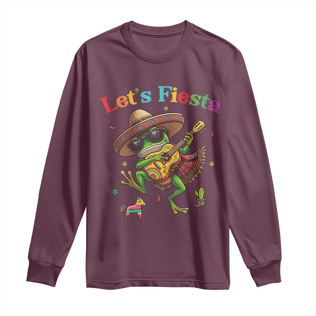 Funny Cinco De Mayo Frog Playing Guitar Long Sleeve Shirt Lets Fiesta TS12 Maroon Print Your Wear