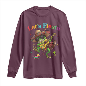 Funny Cinco De Mayo Frog Playing Guitar Long Sleeve Shirt Lets Fiesta TS12 Maroon Print Your Wear