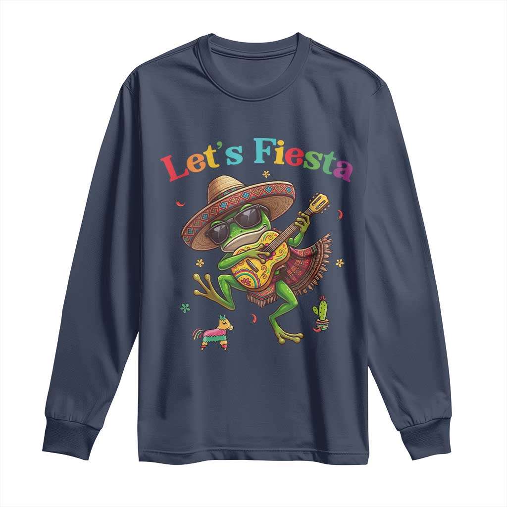 Funny Cinco De Mayo Frog Playing Guitar Long Sleeve Shirt Lets Fiesta TS12 Navy Print Your Wear