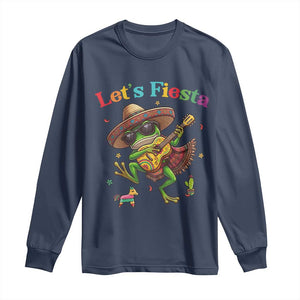 Funny Cinco De Mayo Frog Playing Guitar Long Sleeve Shirt Lets Fiesta TS12 Navy Print Your Wear