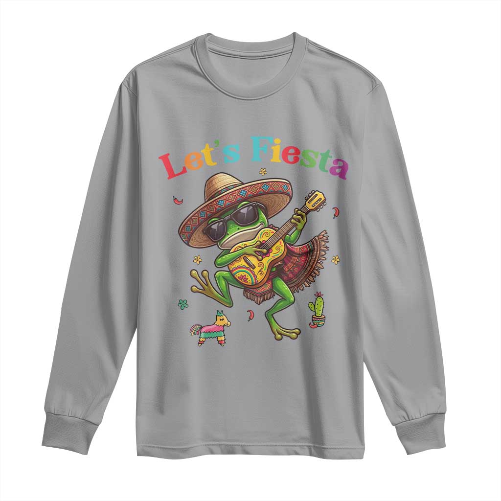 Funny Cinco De Mayo Frog Playing Guitar Long Sleeve Shirt Lets Fiesta TS12 Sport Gray Print Your Wear