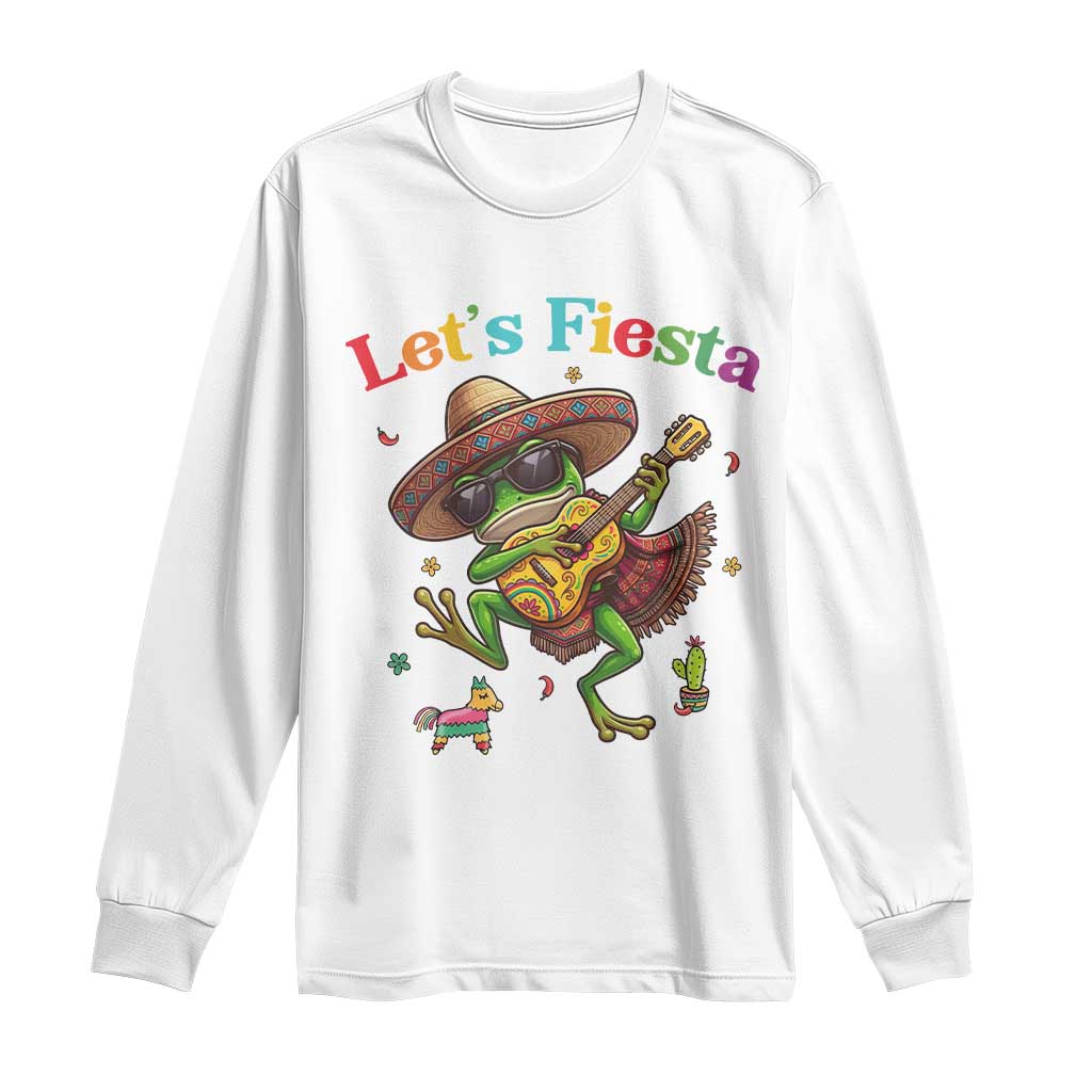 Funny Cinco De Mayo Frog Playing Guitar Long Sleeve Shirt Lets Fiesta TS12 White Print Your Wear