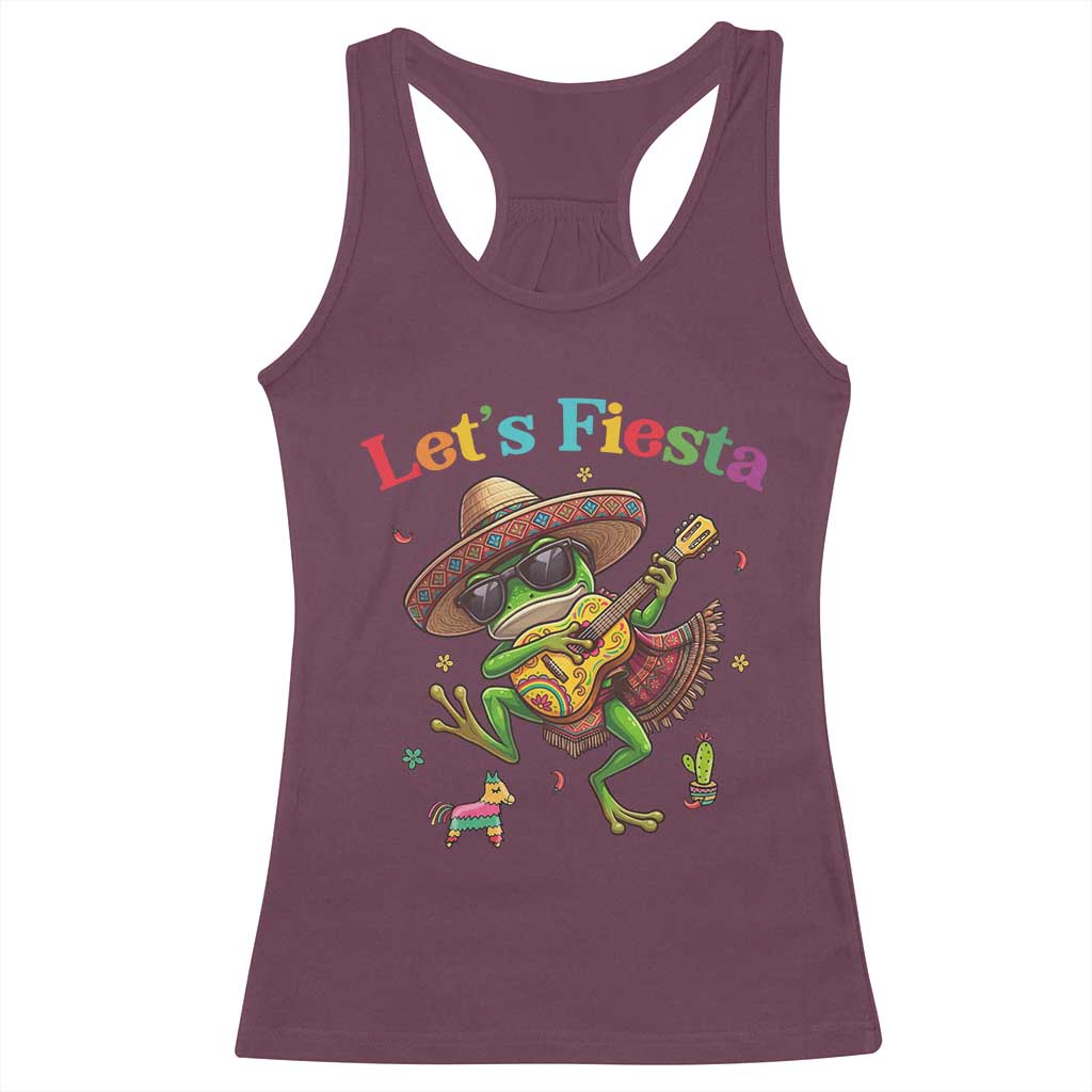Funny Cinco De Mayo Frog Playing Guitar Racerback Tank Top Lets Fiesta TS12 Maroon Print Your Wear