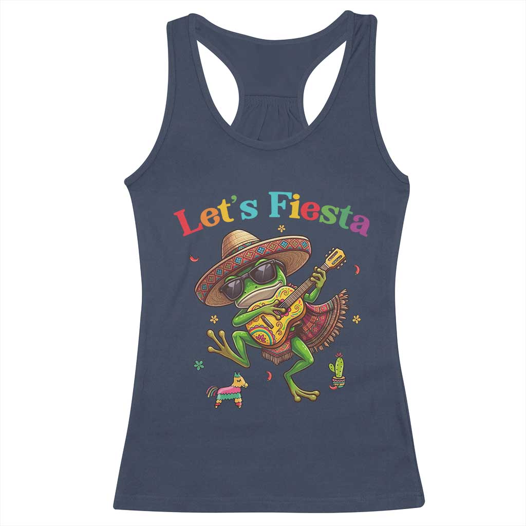 Funny Cinco De Mayo Frog Playing Guitar Racerback Tank Top Lets Fiesta TS12 Navy Print Your Wear