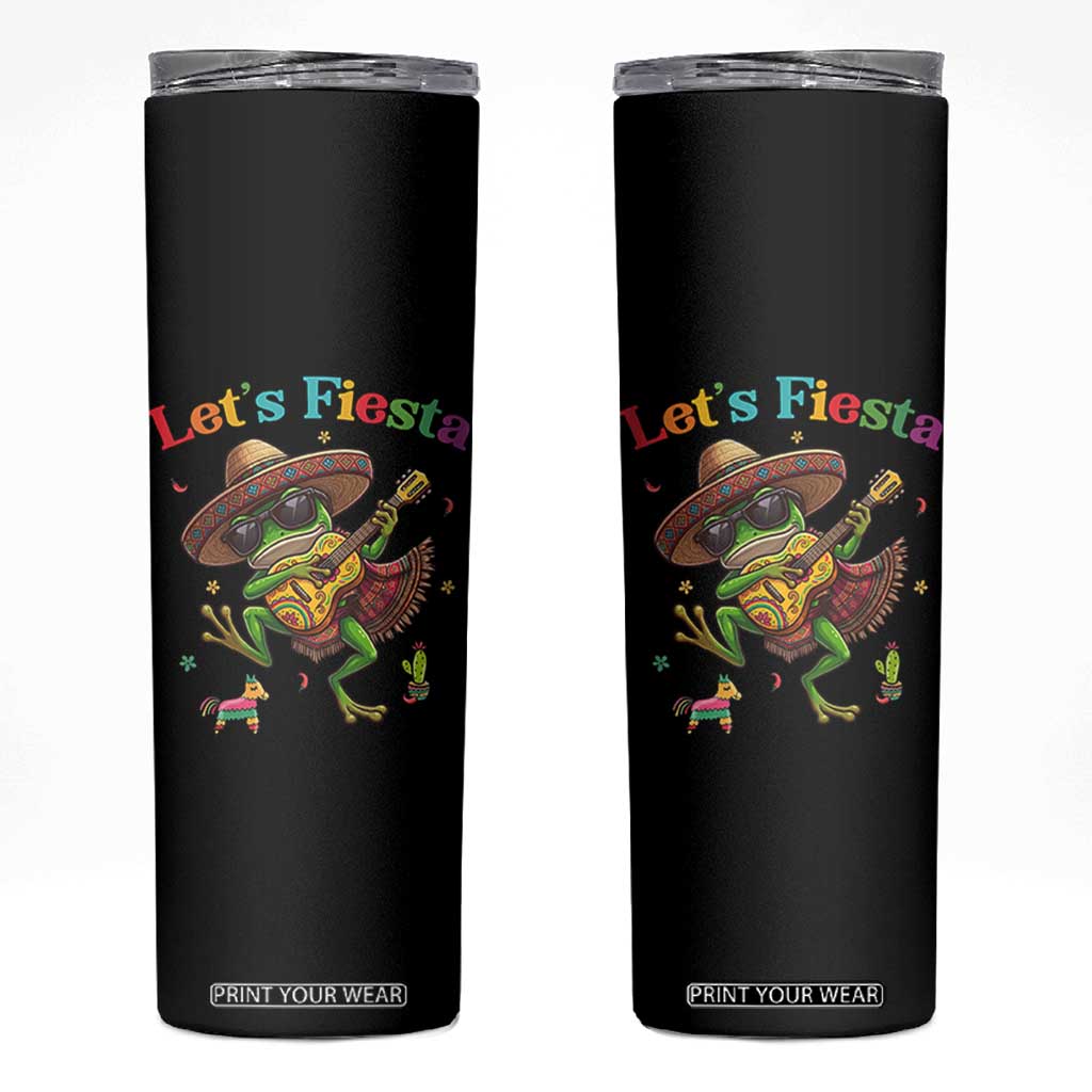 Funny Cinco De Mayo Frog Playing Guitar Skinny Tumbler Lets Fiesta TS12 Black Print Your Wear
