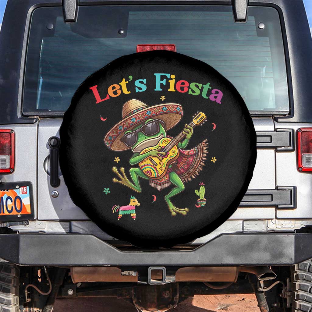 Funny Cinco De Mayo Frog Playing Guitar Spare Tire Cover Lets Fiesta TS12 No hole Black Print Your Wear