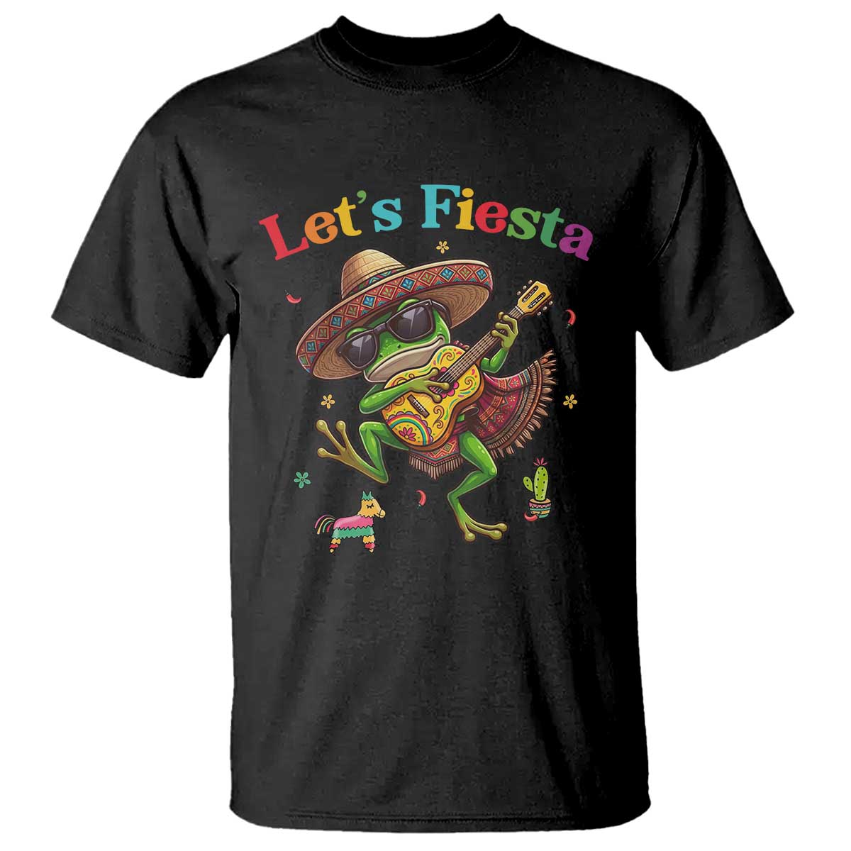 Funny Cinco De Mayo Frog Playing Guitar T Shirt Lets Fiesta TS12 Black Print Your Wear
