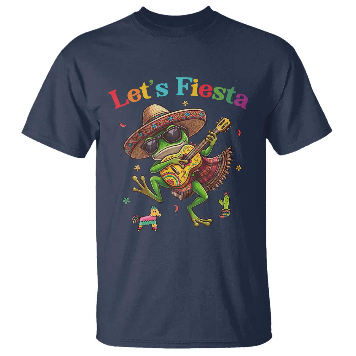 Funny Cinco De Mayo Frog Playing Guitar T Shirt Lets Fiesta TS12 Navy Print Your Wear