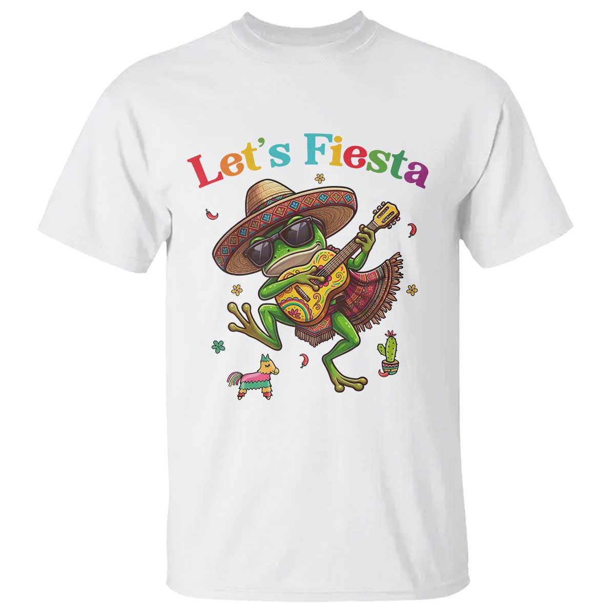 Funny Cinco De Mayo Frog Playing Guitar T Shirt Lets Fiesta TS12 White Print Your Wear