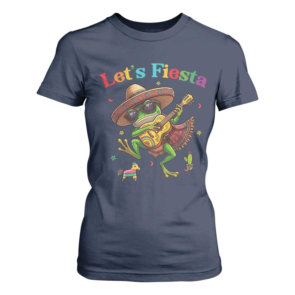 Funny Cinco De Mayo Frog Playing Guitar T Shirt For Women Lets Fiesta TS12 Navy Print Your Wear