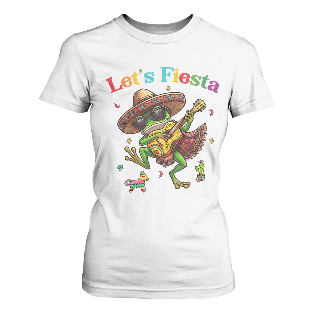 Funny Cinco De Mayo Frog Playing Guitar T Shirt For Women Lets Fiesta TS12 White Print Your Wear