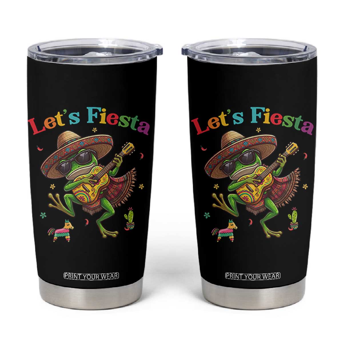 Funny Cinco De Mayo Frog Playing Guitar Tumbler Cup Lets Fiesta TS12 Black Print Your Wear