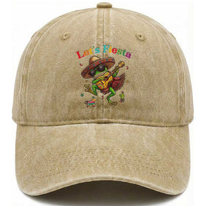 Funny Cinco De Mayo Frog Playing Guitar Washed Cotton Baseball Cap Lets Fiesta TS12 Print Your Wear