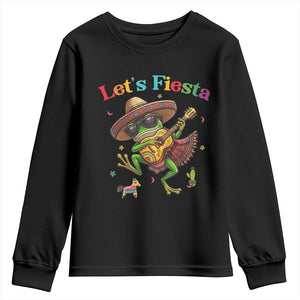 Funny Cinco De Mayo Frog Playing Guitar Youth Sweatshirt Lets Fiesta TS12 Black Print Your Wear
