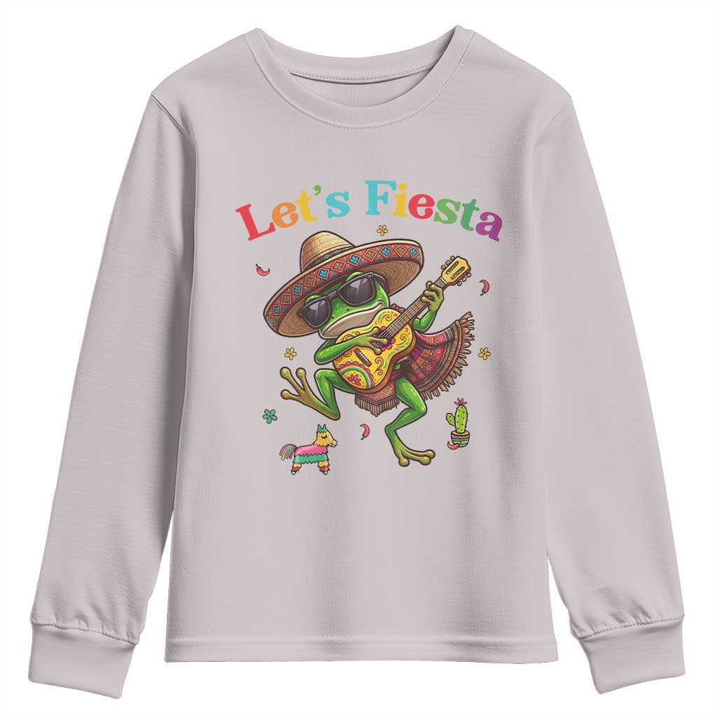 Funny Cinco De Mayo Frog Playing Guitar Youth Sweatshirt Lets Fiesta TS12 Ice Gray Print Your Wear