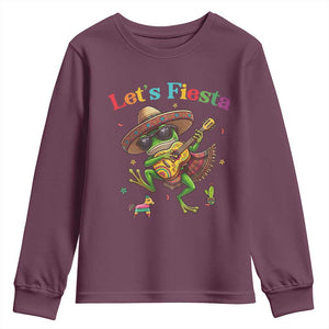 Funny Cinco De Mayo Frog Playing Guitar Youth Sweatshirt Lets Fiesta TS12 Maroon Print Your Wear