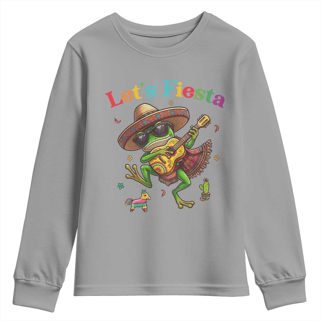 Funny Cinco De Mayo Frog Playing Guitar Youth Sweatshirt Lets Fiesta TS12 Sport Gray Print Your Wear
