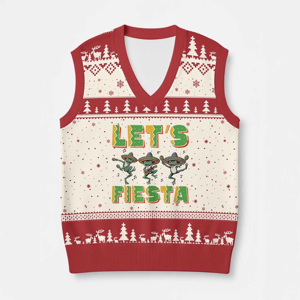Funny Mariachi Frog Guitar Fiesta V-Neck Knit Sweater Vest Cinco De Mayo Gift TS12 Beige Red Print Your Wear