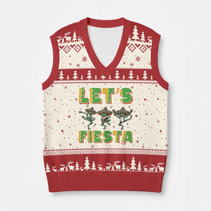 Funny Mariachi Frog Guitar Fiesta V-Neck Knit Sweater Vest Cinco De Mayo Gift TS12 Beige Red Print Your Wear