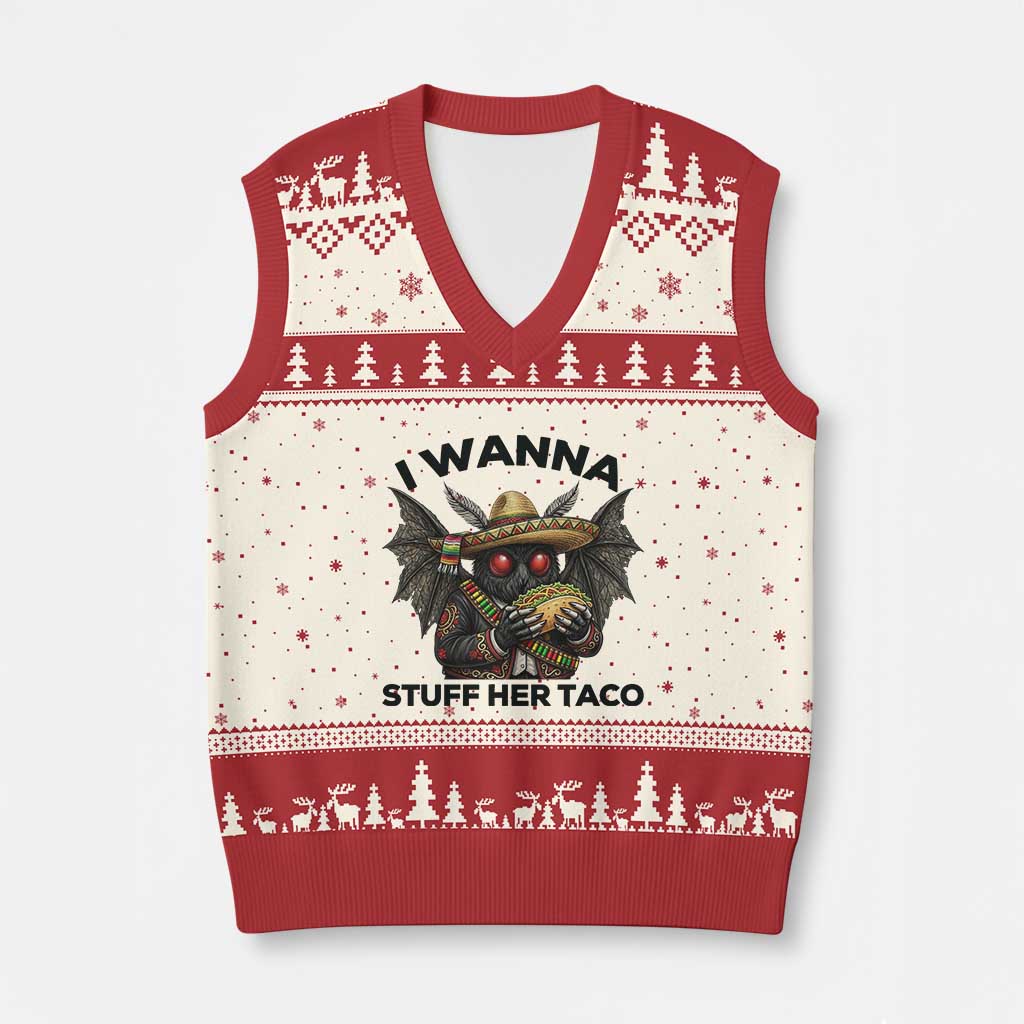 Funny Cinco De Mayo Mothman V-Neck Knit Sweater Vest I Wanna Stuff Her Taco TS12 Beige Red Print Your Wear