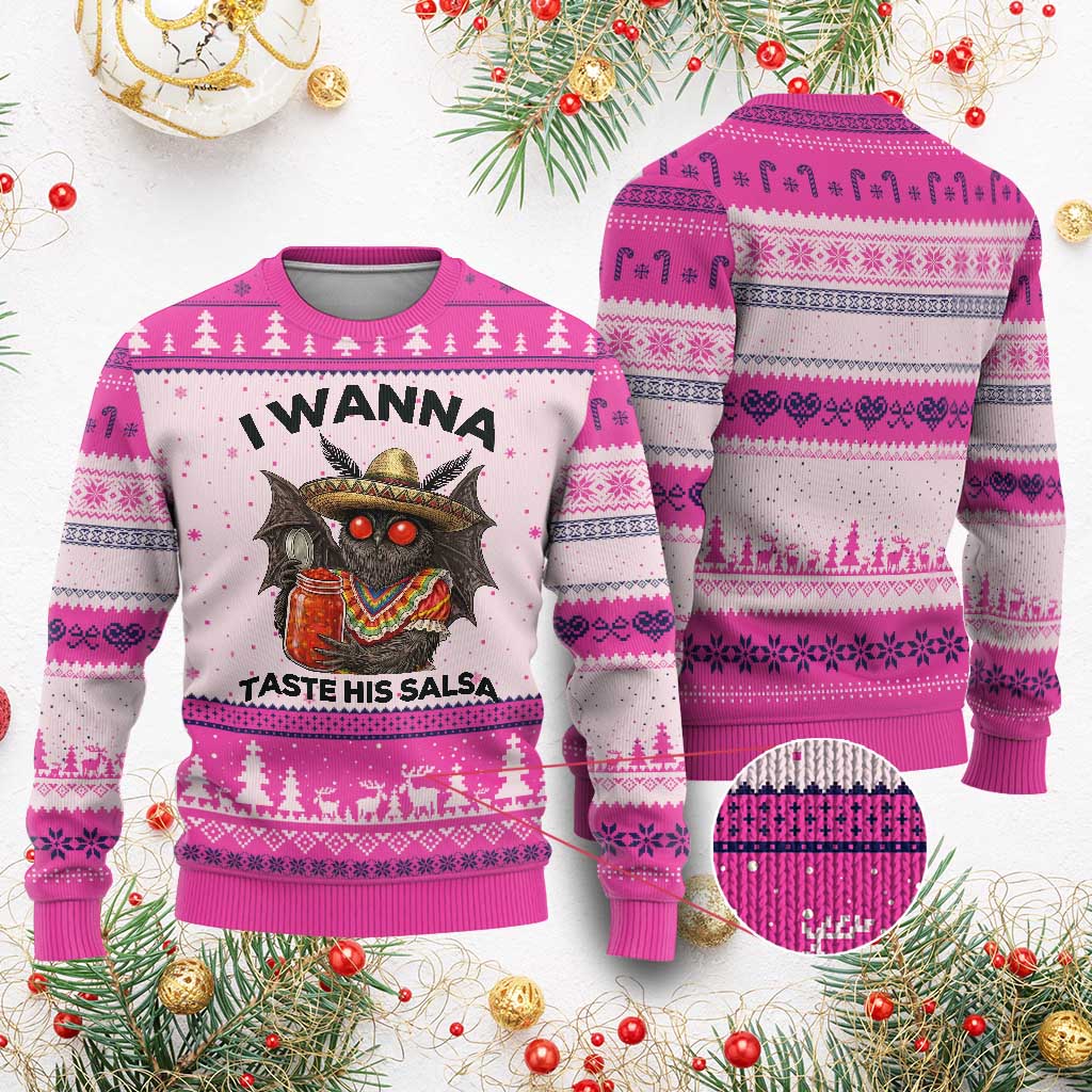 Funny Cinco De Mayo Mothman Ugly Christmas Sweater I Wanna Taste His Salsa TS12 Hot Pink Print Your Wear