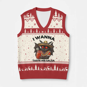Funny Cinco De Mayo Mothman V-Neck Knit Sweater Vest I Wanna Taste His Salsa TS12 Beige Red Print Your Wear