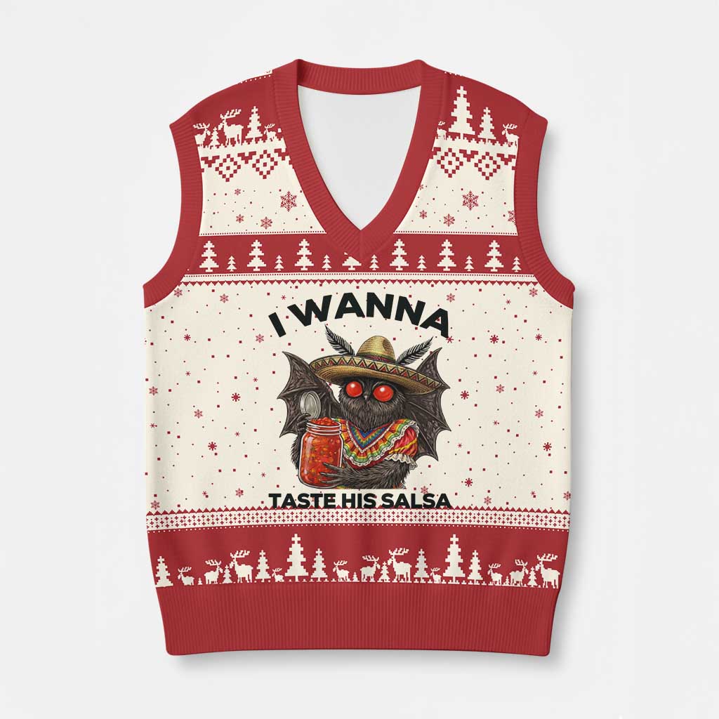 Funny Cinco De Mayo Mothman V-Neck Knit Sweater Vest I Wanna Taste His Salsa TS12 Beige Red Print Your Wear