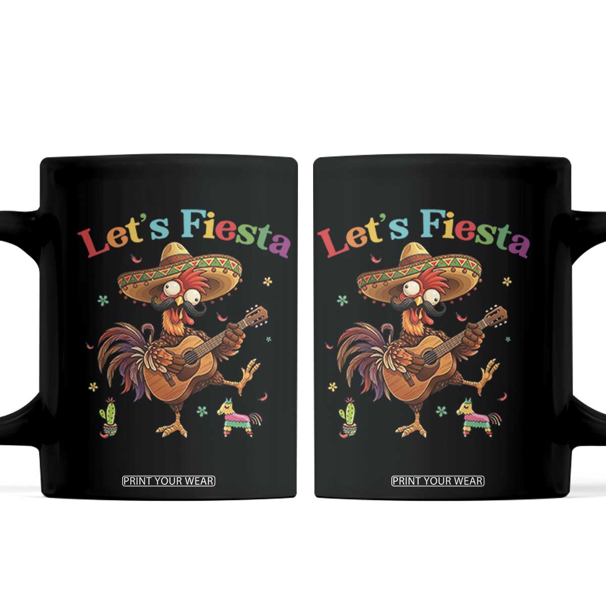 Lets Fiesta Cinco de May Coffee Mug Funny Chicken Playing Guitar TS12 Black Print Your Wear