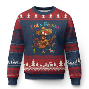Lets Fiesta Cinco de May Ugly Christmas Sweater Funny Chicken Playing Guitar TS12 Navy Red Print Your Wear