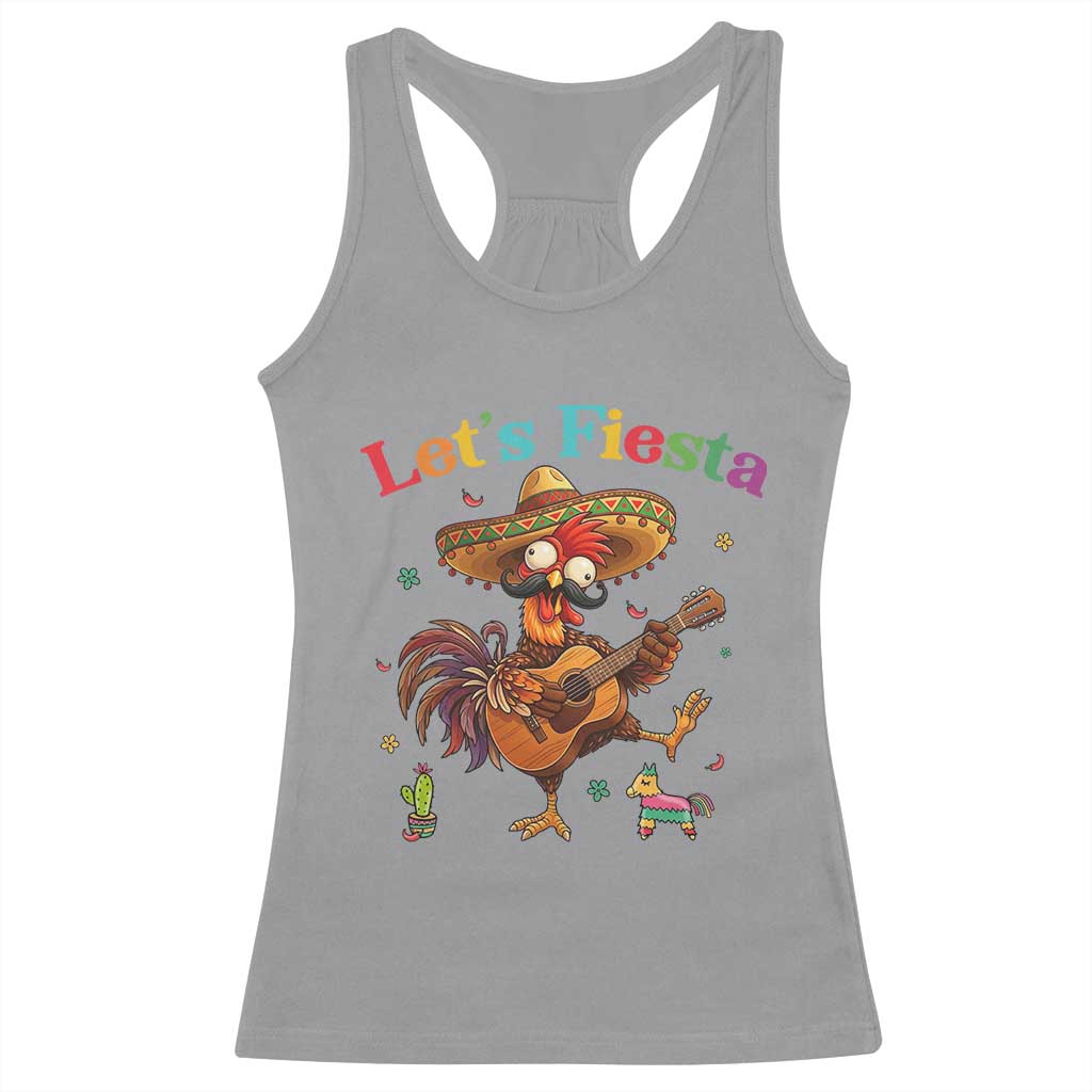 Lets Fiesta Cinco de May Racerback Tank Top Funny Chicken Playing Guitar TS12 Sport Gray Print Your Wear