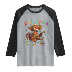 Lets Fiesta Cinco de May Raglan Shirt Funny Chicken Playing Guitar TS12 Heather Gray Black Print Your Wear