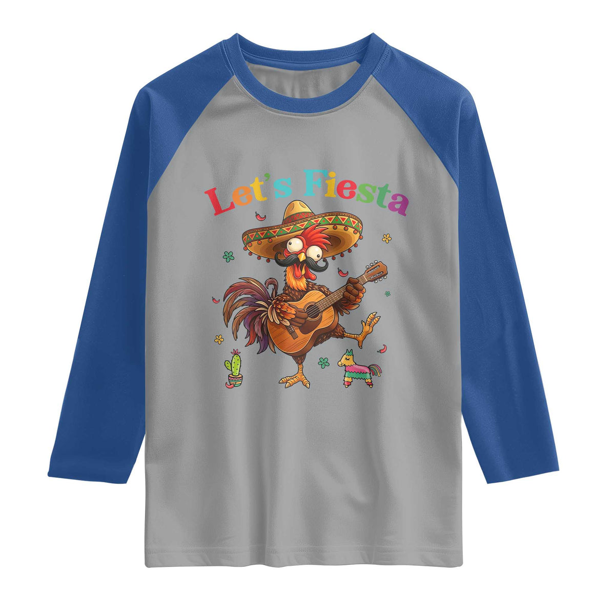 Lets Fiesta Cinco de May Raglan Shirt Funny Chicken Playing Guitar TS12 Sport Gray Royal Print Your Wear