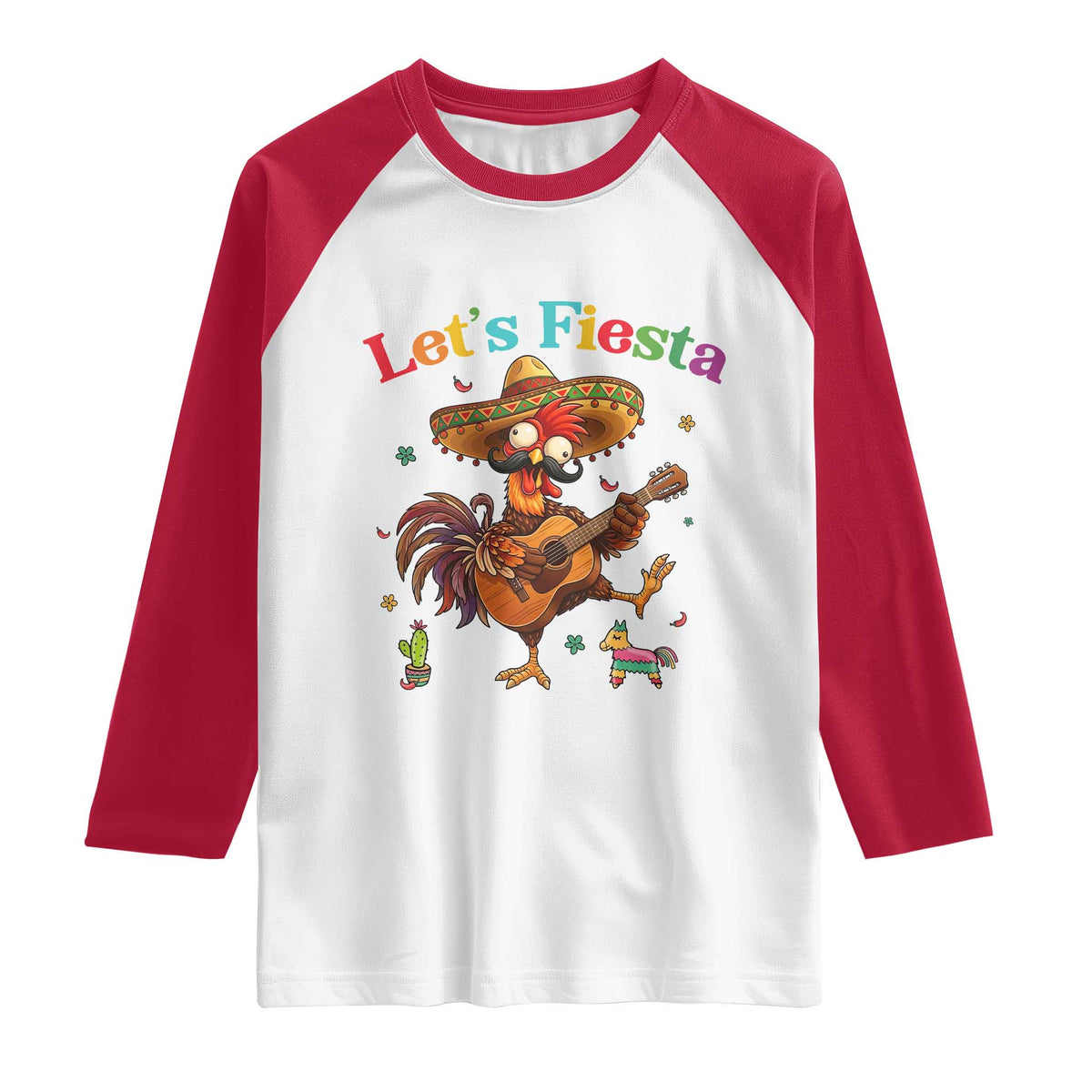 Lets Fiesta Cinco de May Raglan Shirt Funny Chicken Playing Guitar TS12 White Red Print Your Wear