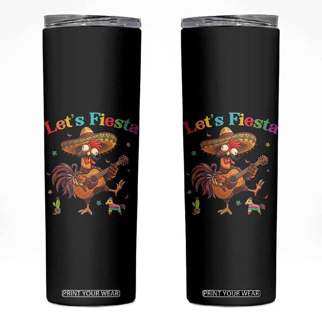 Lets Fiesta Cinco de May Skinny Tumbler Funny Chicken Playing Guitar TS12 Black Print Your Wear