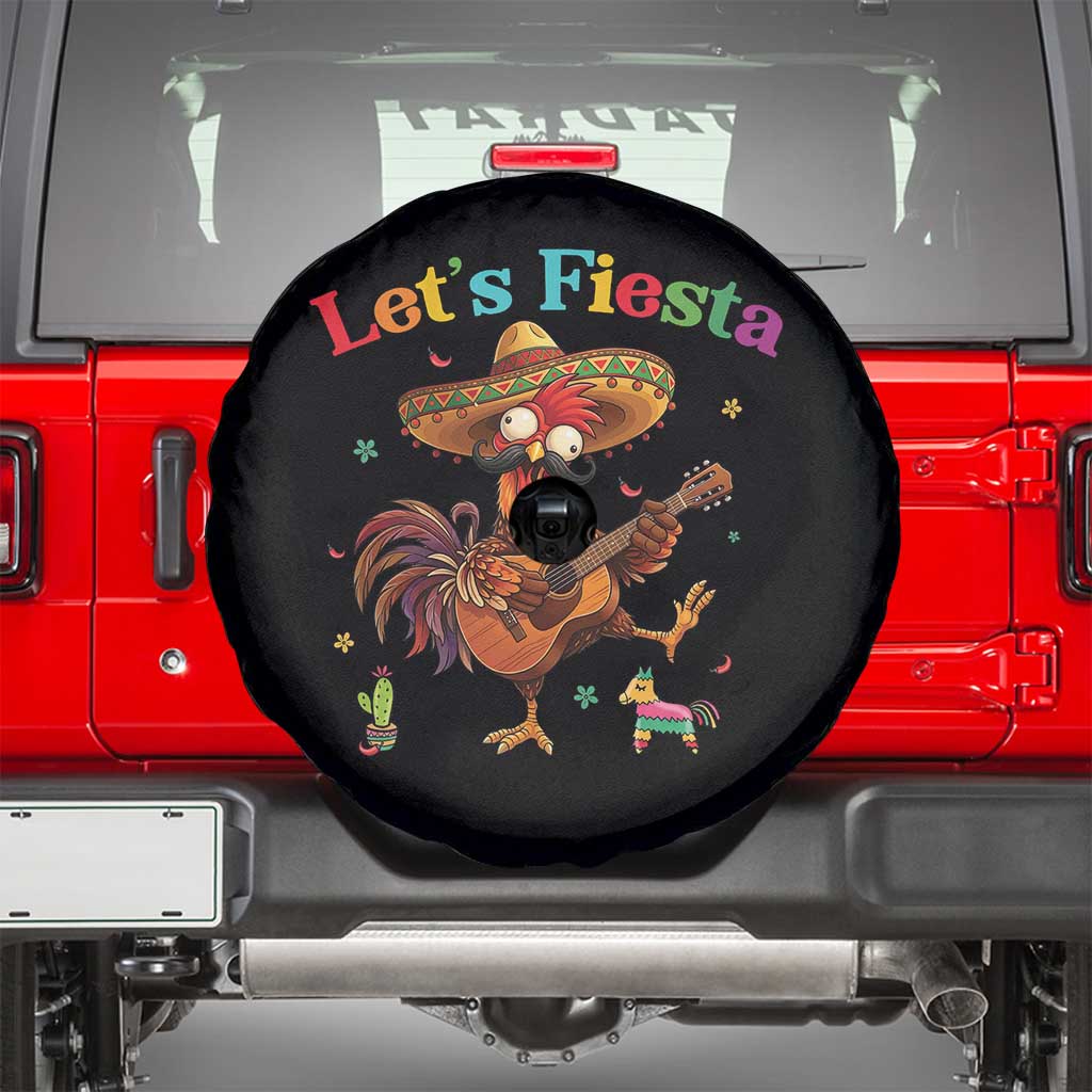 Lets Fiesta Cinco de May Spare Tire Cover Funny Chicken Playing Guitar TS12 White Print Your Wear