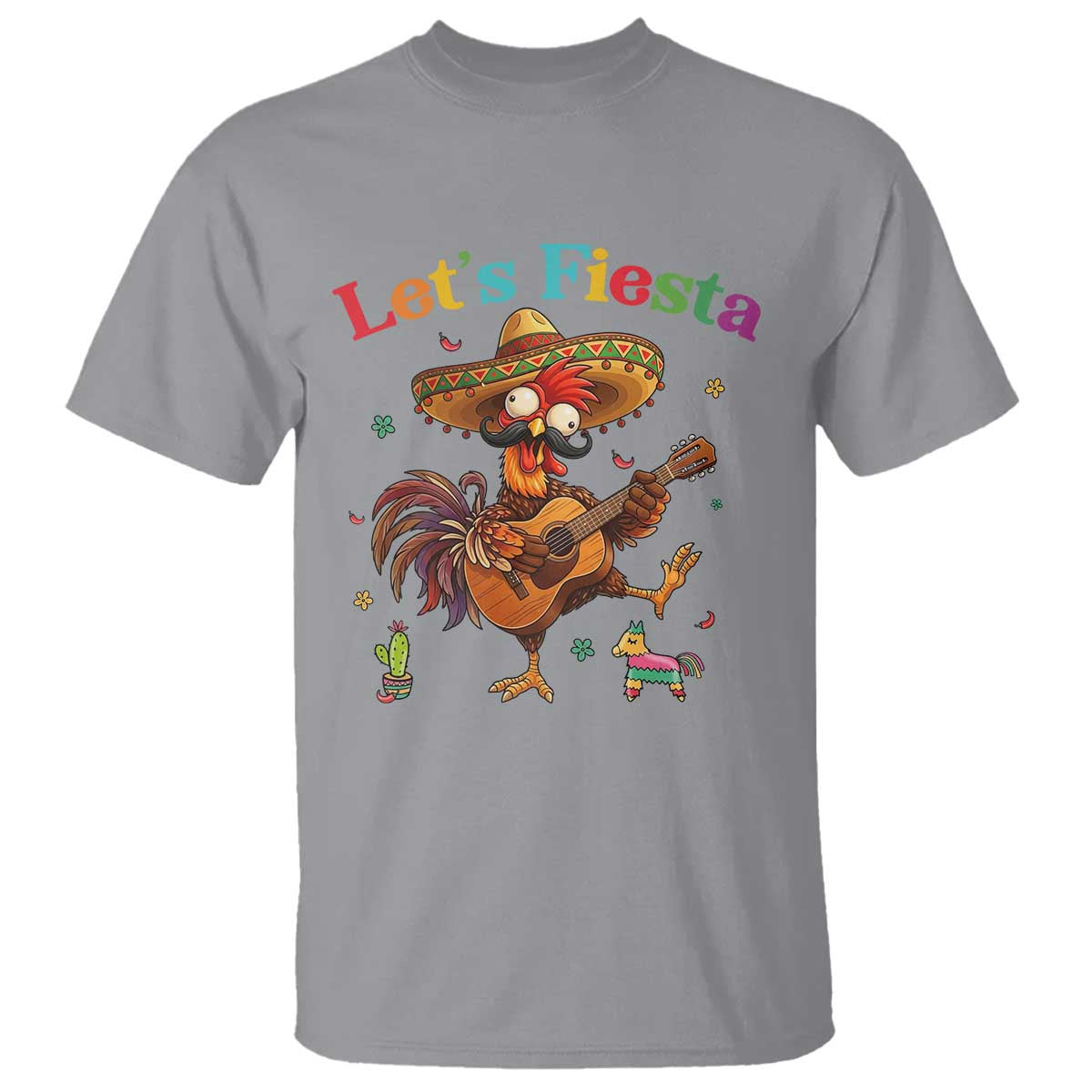 Lets Fiesta Cinco de May T Shirt Funny Chicken Playing Guitar TS12 Sport Gray Print Your Wear