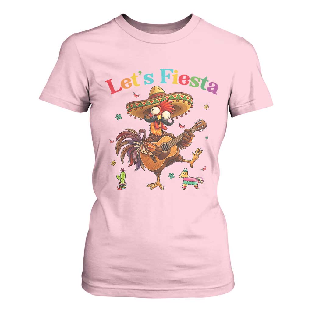 Lets Fiesta Cinco de May T Shirt For Women Funny Chicken Playing Guitar TS12 Light Pink Print Your Wear