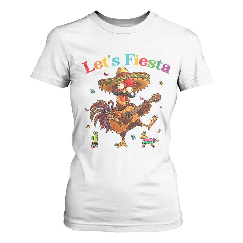 Lets Fiesta Cinco de May T Shirt For Women Funny Chicken Playing Guitar TS12 White Print Your Wear
