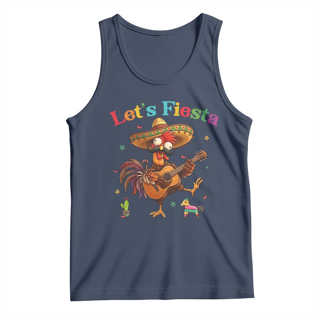 Lets Fiesta Cinco de May Tank Top Funny Chicken Playing Guitar TS12 Navy Print Your Wear