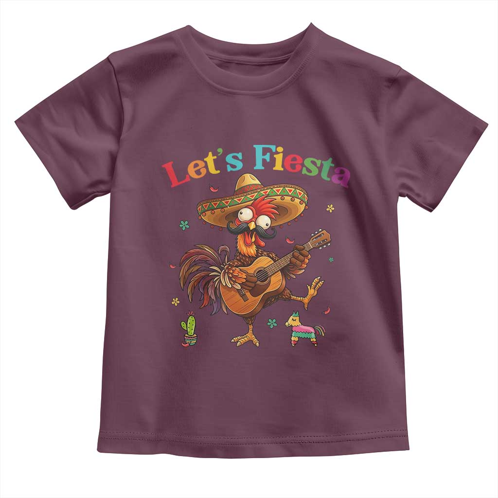 Lets Fiesta Cinco de May Toddler T Shirt Funny Chicken Playing Guitar TS12 Maroon Print Your Wear